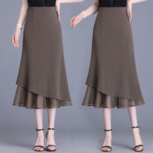 不规则半身裙女2024夏季新款高腰包臀裙显瘦中长款网纱拼接鱼尾裙