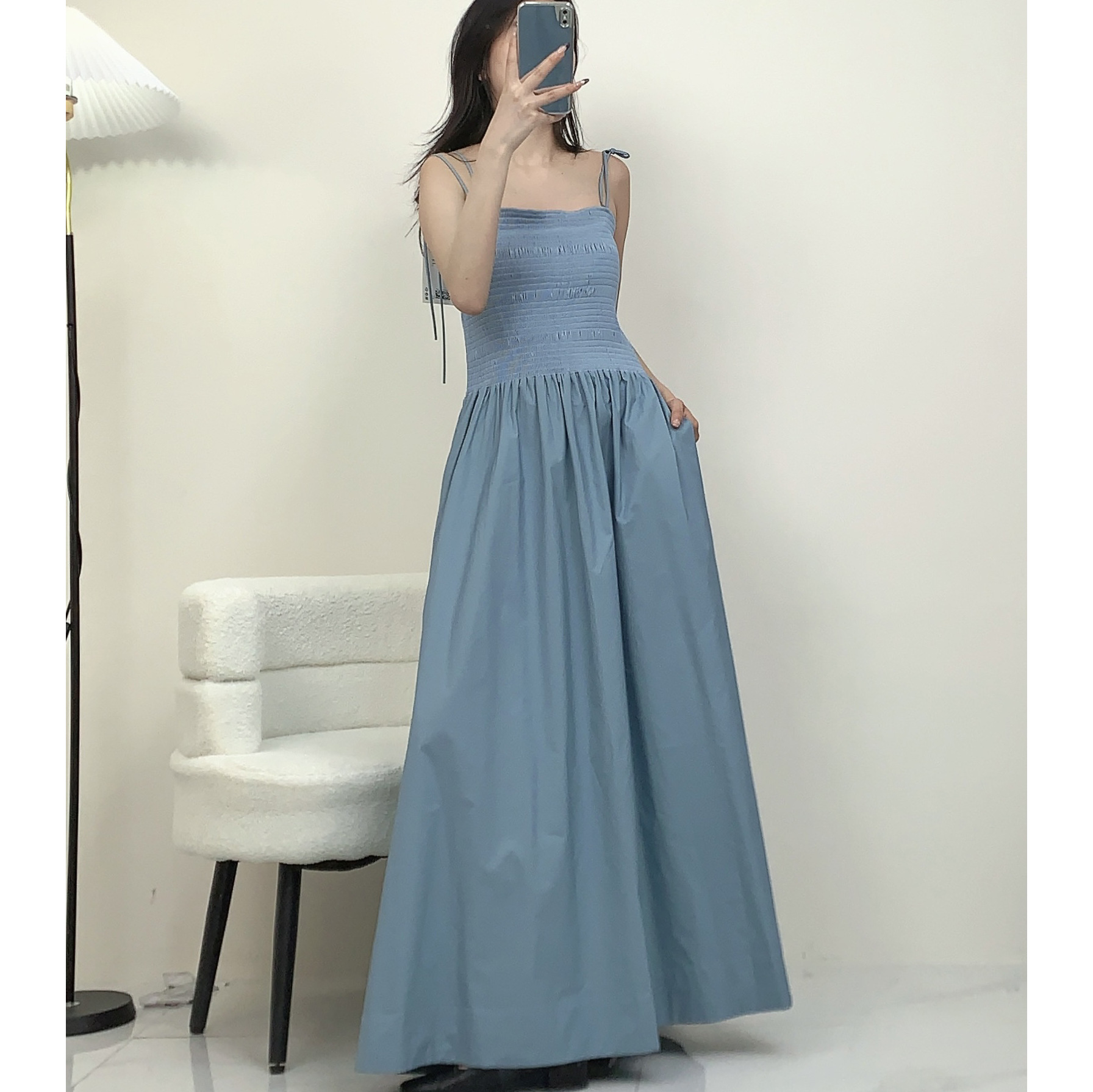 cs女装 裙子女修身版型缩褶抹胸吊带连衣裙24夏季新品1231657004