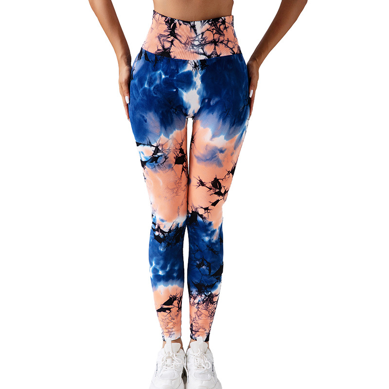 Cross-Border New Tie-Dye Fitness Pants Women's High Waist Hip Lift Sports Tight Pants Running Sexy Peach Yoga Pants