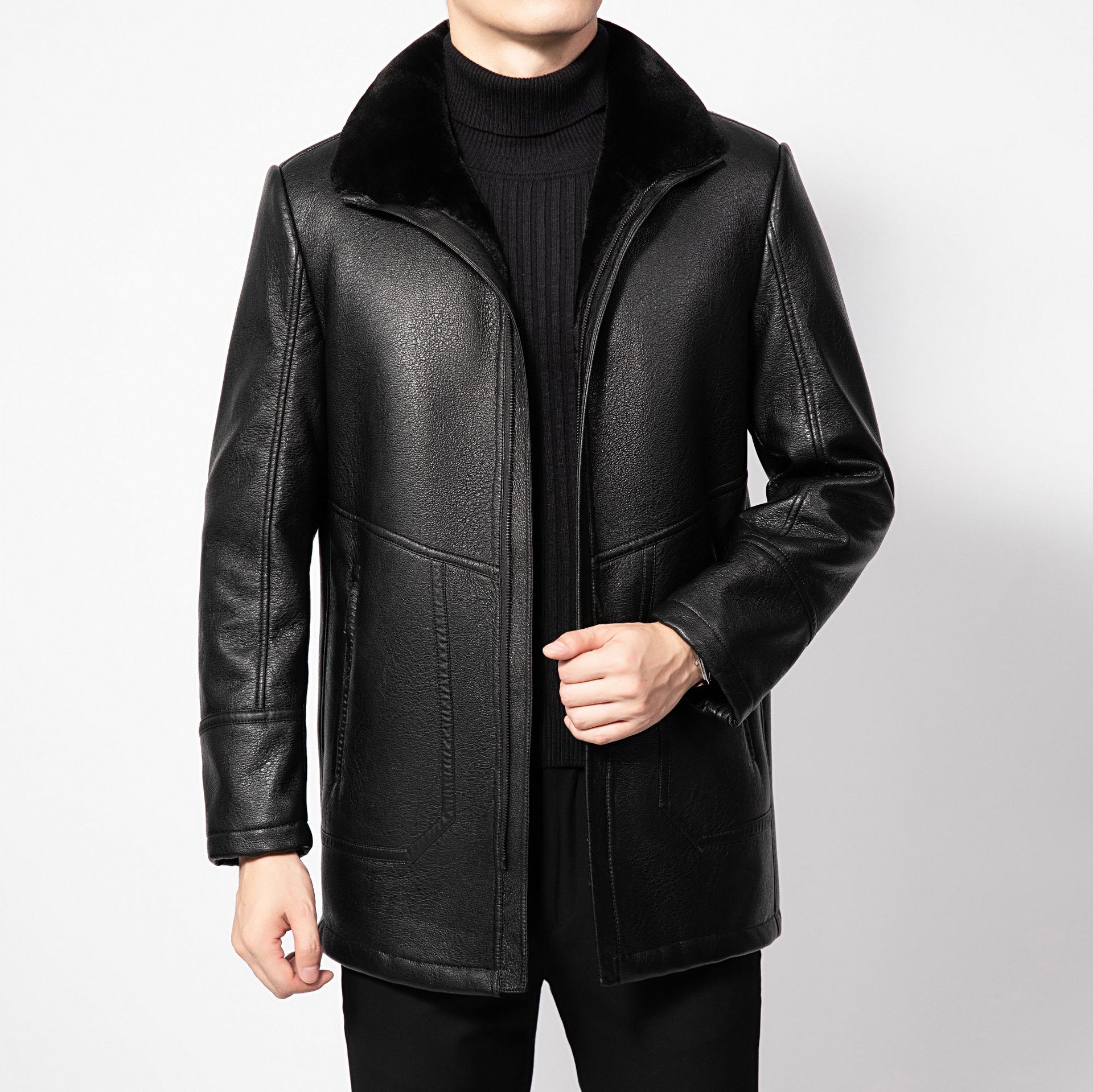 2022冬季男士海宁真皮皮毛一体皮衣男加绒加厚中青年皮夹克外套袄