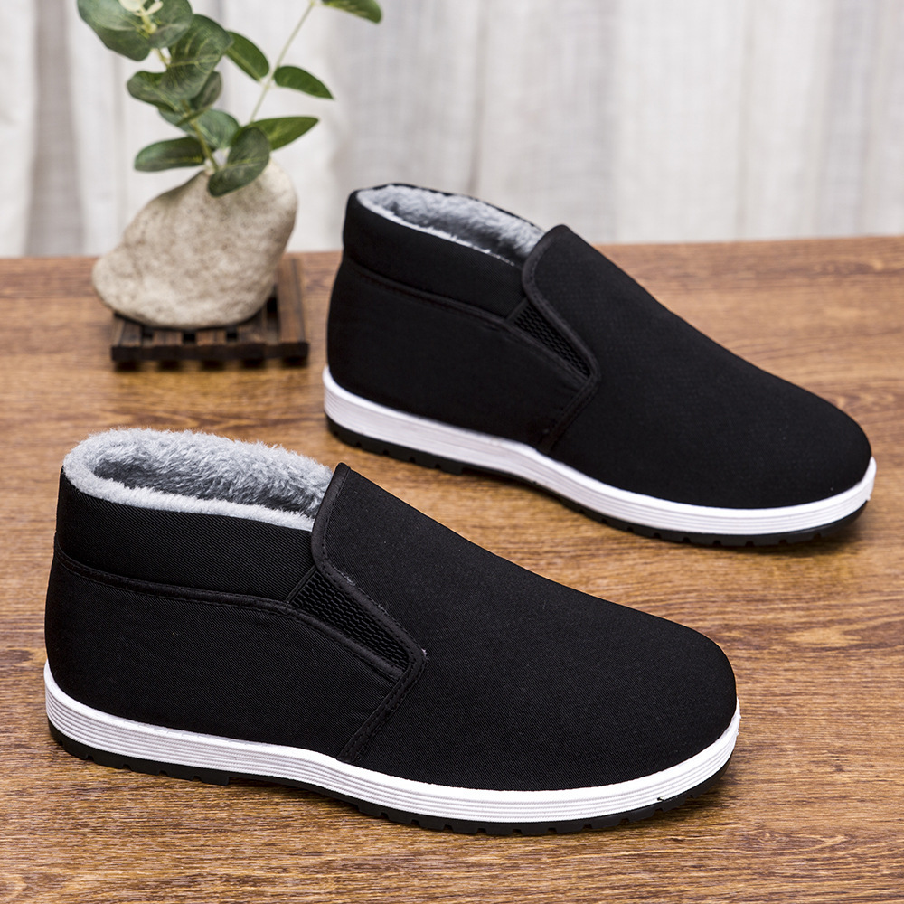 Men's Cotton Shoes Winter New Fleece-lined Thickened High-Top Warm Old Beijing Daddy's Shoes for Middle-Aged and Elderly People Men's One Pedal