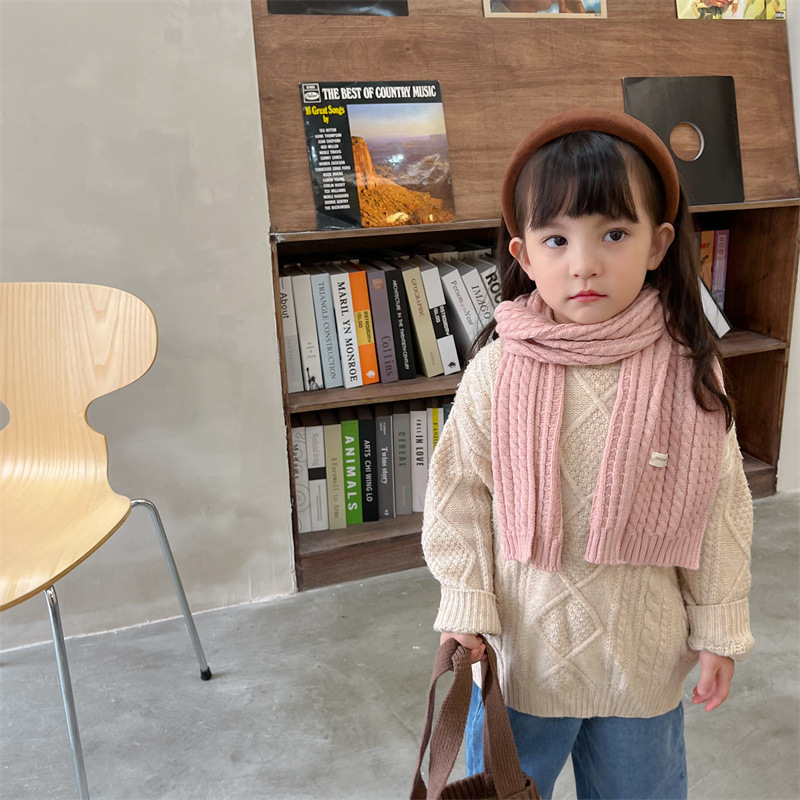 Korean Style Internet Celebrity Ins Children's Scarf Autumn and Winter Baby Pure Color Warm Keeping Knitted Wool Scarf Children's Scarf Wholesale