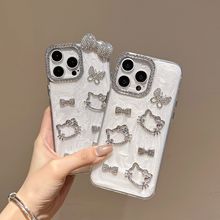 闪钻金适用iPhone15水钻蝴蝶KT猫16promax手机壳11苹果14滴胶13套