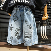 童装夏款女童裤子韩版嘻哈复古涂鸦男童牛仔短裤儿童裤子