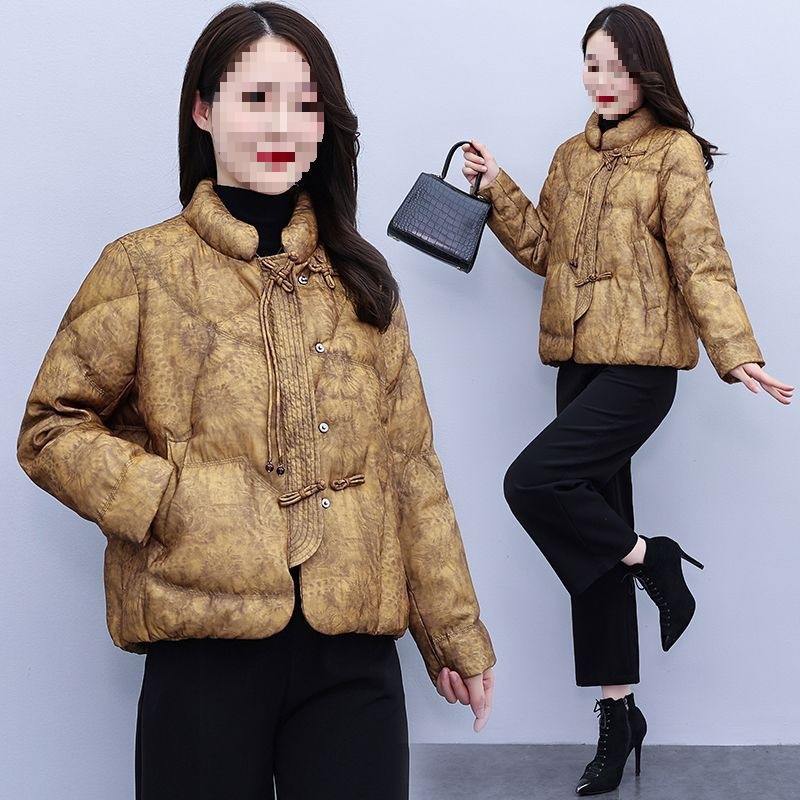 妈妈羽绒服短款2025冬季新款花色中老年女装宽松大码洋气国风外套