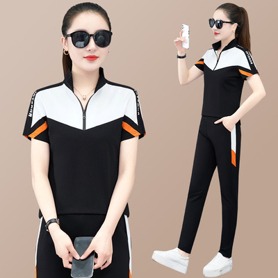 夏季运动服套装女新款短袖长裤时尚显瘦休闲服两件套洋气卫衣薄款