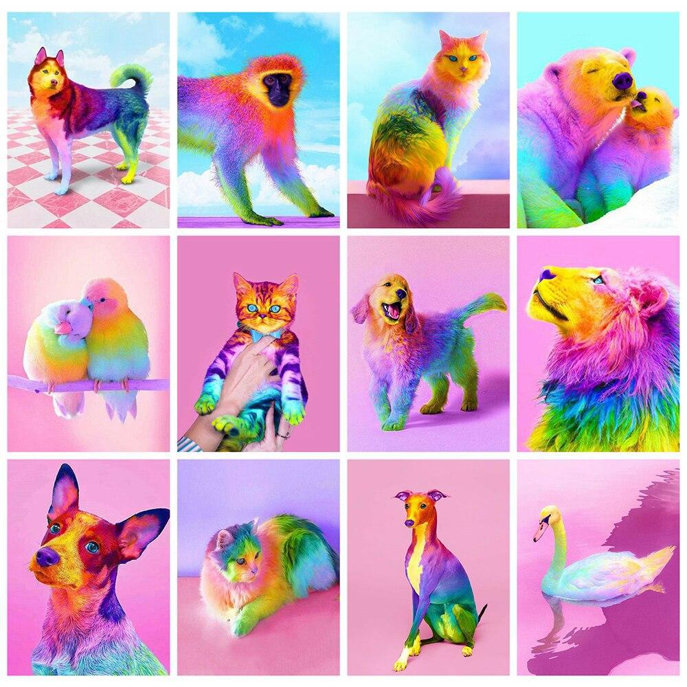 新款动物数字油画diy手绘彩色狗填色油彩画跨境代发卧室沙发挂画