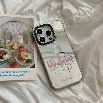 电镀镜面简约手机壳适用苹果15/14pro猫咪水晶吊灯壳iphone13/12