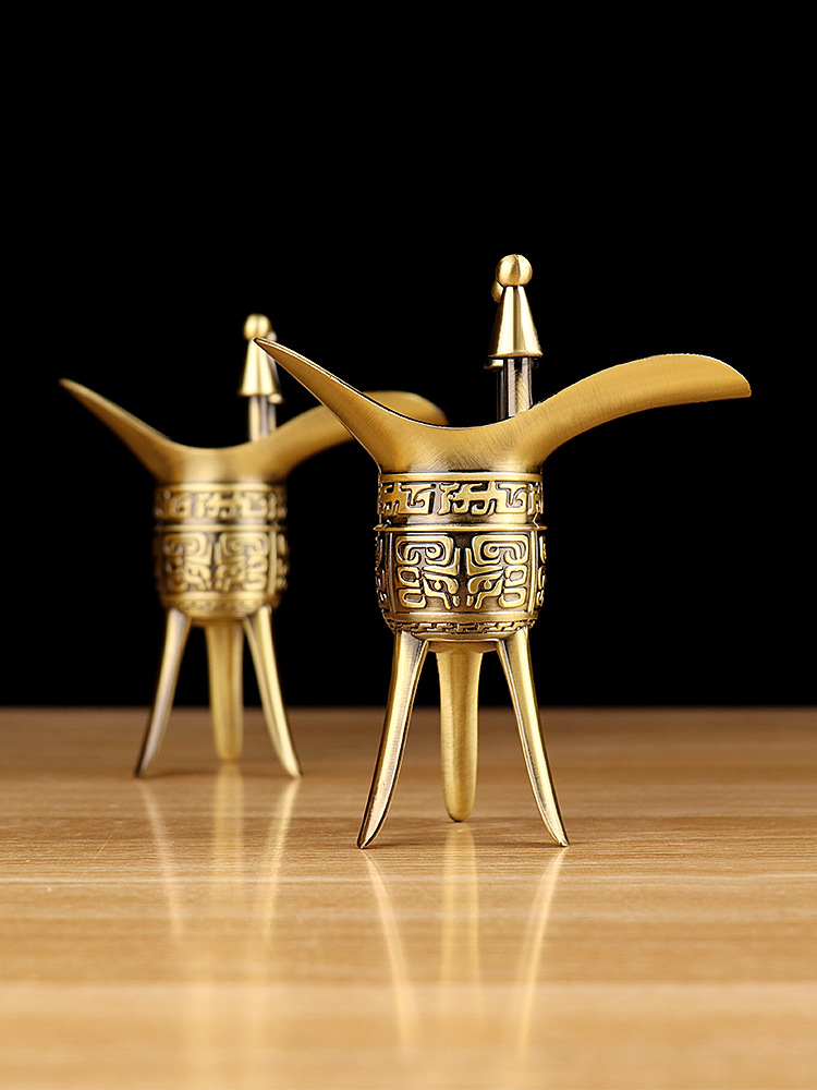 可饮用酒爵仿古青铜器皿具三足鼎杯进爵商务礼品酒柜装饰摆件