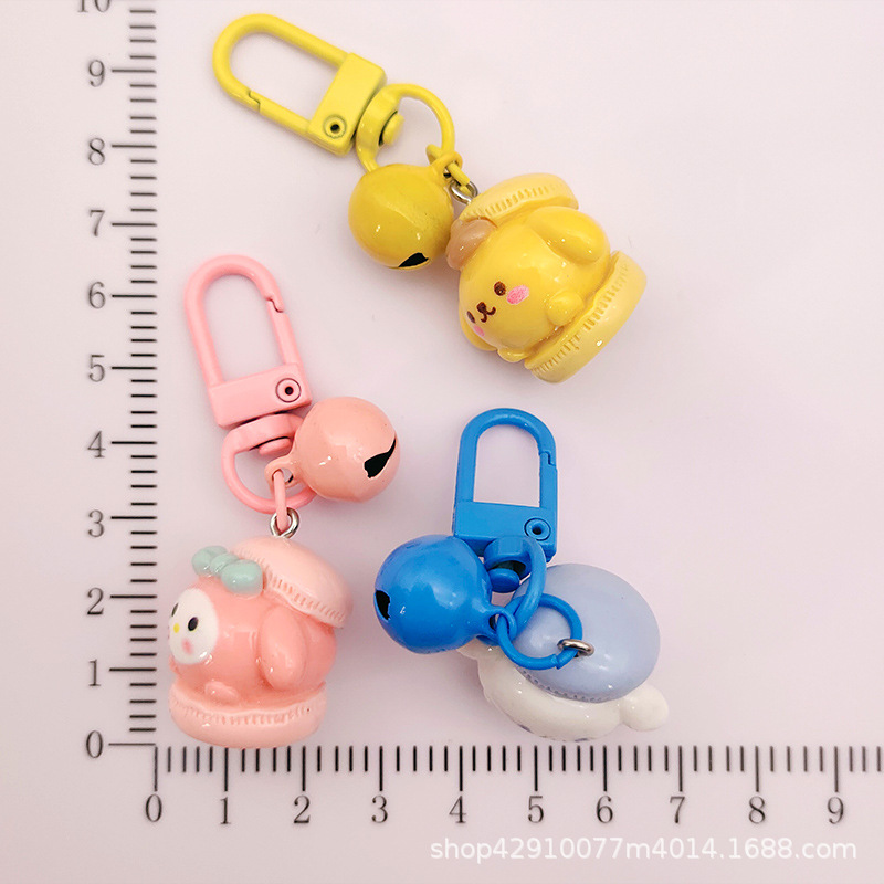 Cute Sanrio Keychain Girl Cartoon Macaron Color Bell Ornaments Schoolbag Pendant Key Chain Gift