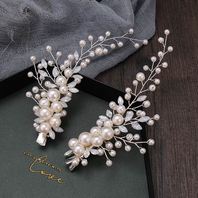 团铭新款设计珍珠发夹韩式手工侧边夹发饰新娘礼服盘发造型配饰品