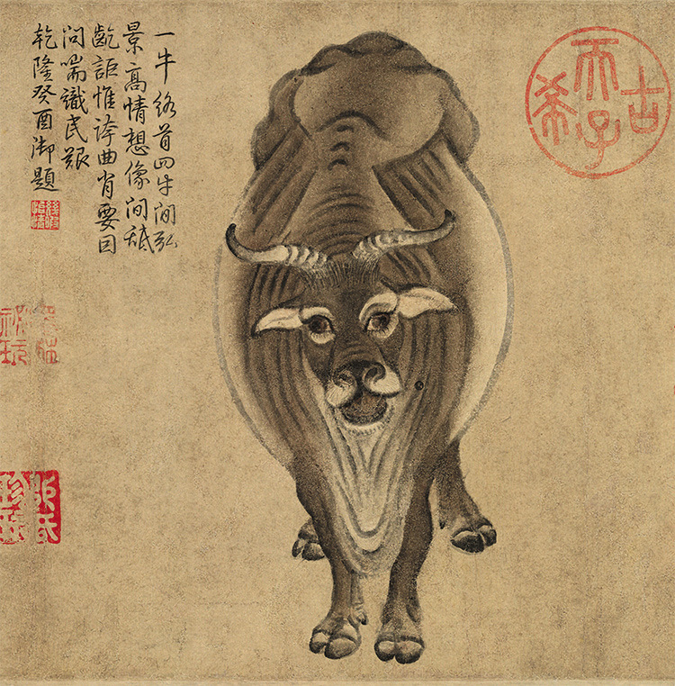 十大传世名画唐韩滉五牛图经典国画仿古画复制画艺术微喷临摹装饰