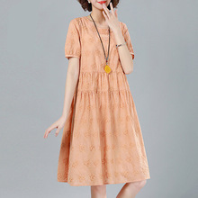夏季新款韩版大码女装宽松蕾丝连衣裙刺绣中长裙打底字裙