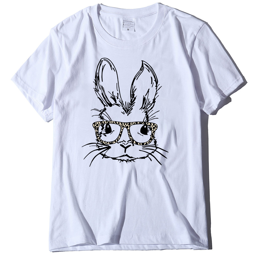 复活节t恤女欧码现货兔子印花短袖女复活节t恤女easter t-shirt