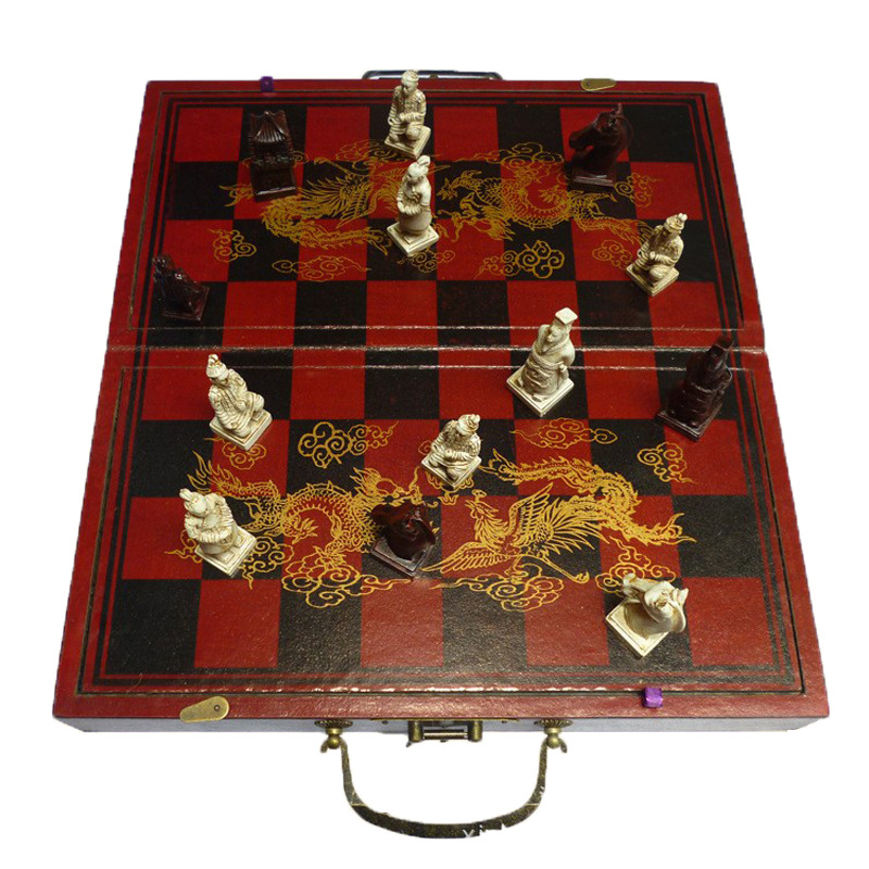 中号兵马俑国际象棋折叠便携象棋仿明清工艺立体国际象棋娱乐用品