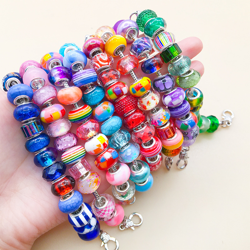 Random 10 PCs Panjia Style Colorful Beads Large Hole Beads Beaded Yellow Green Pink Blue Purple DIY Bracelet