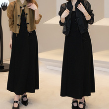 新中式国风套装黑色吊带连衣裙子女夏季2024新款今年流行漂亮长裙