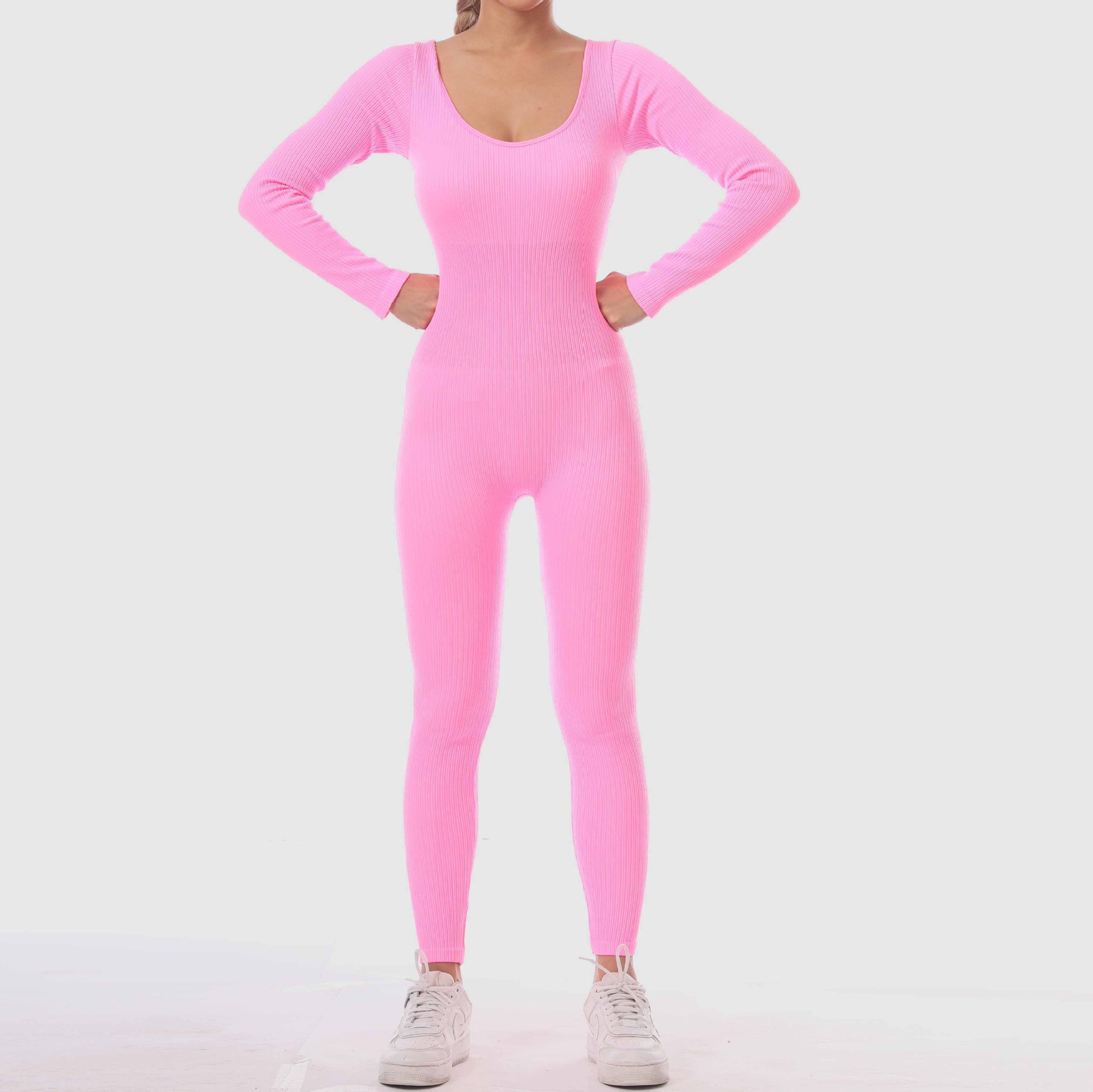 European and American New One-Piece Long Sleeve Quick-Drying Sports Seamless Yoga Bodysuit Tight Fitness Yoga Jumpsuit Women