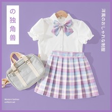 jk制服儿童女童衬衫夏季日系正版小学生格裙套装全套学院风百褶裙