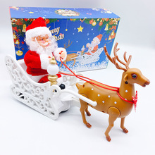 电动音乐骑鹿老人圣诞鹿拉车摆件 爬梯子圣诞节装饰品礼物批发
