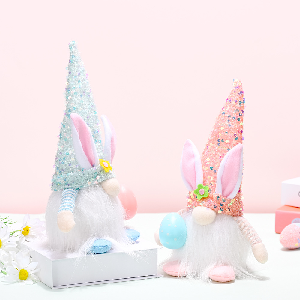 Haobei Cross-Border New Arrival Easter Decoration with Lights Sequin Cap Faceless Baby Doll Easter Ornament Decoration