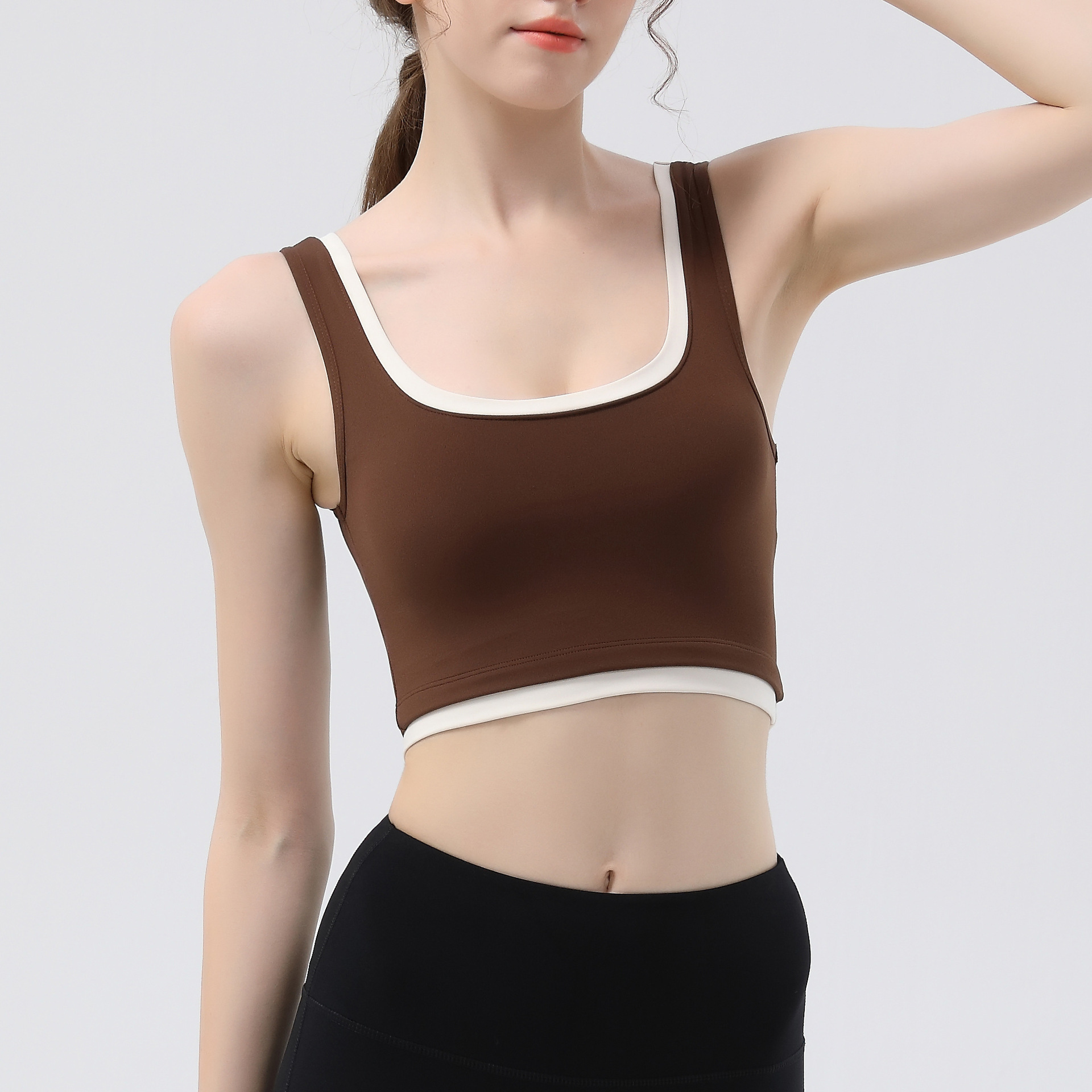 Cross-Border Color Matching High Elastic Trim Sports Underwear High Strength Shockproof Push-up Bra Vest Breast Holding Yoga Beauty Back