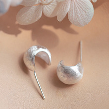 蒂奇S925纯银韩版时尚大气拉丝磨砂弧形耳环气质简约百搭耳饰品女