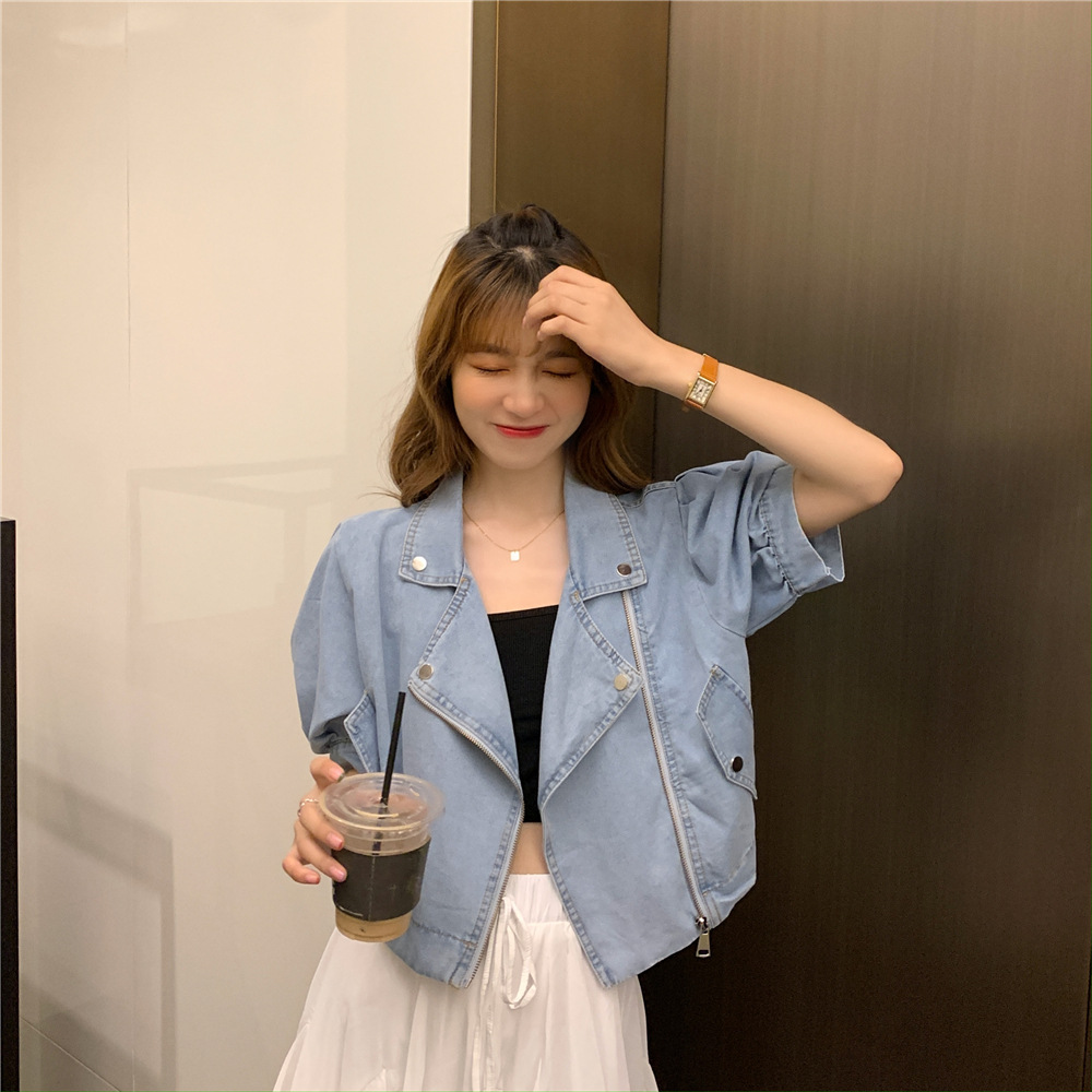 实拍 新款复古短款夹克上衣炸街牛仔外套033195