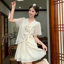 新中式大码女装绣花套装淑女甜美夏季X型大码两件套