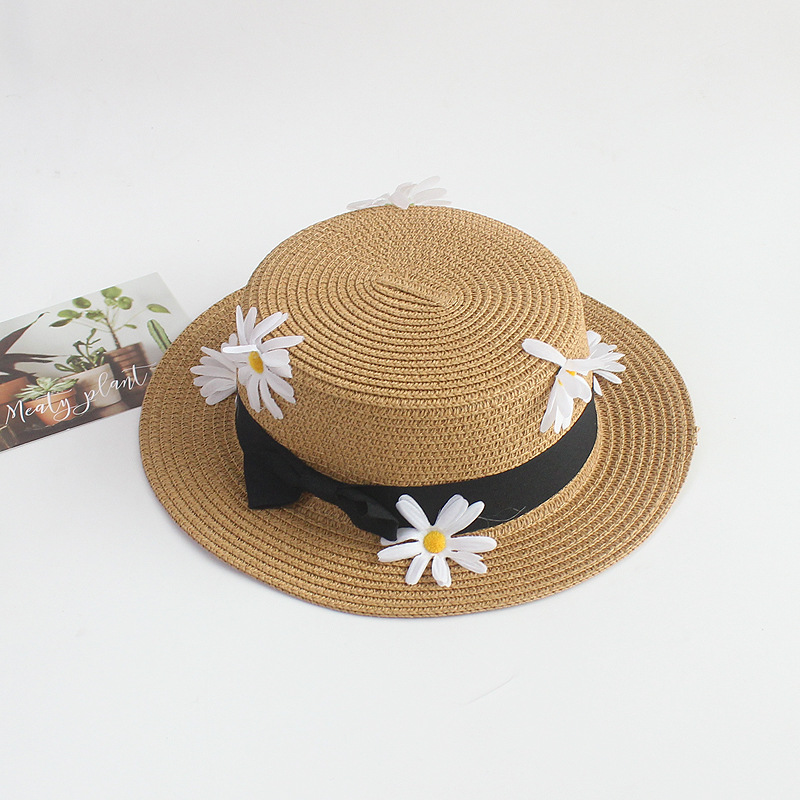 Summer New Korean Style Ribbon British Style Straw Hat Fashion French Simplicity Sun-Proof Flat Top Hat Sun-Proof Hat