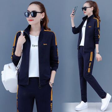 运动服套装女春秋季大码女装新款潮妈妈时尚显瘦休闲服三件套