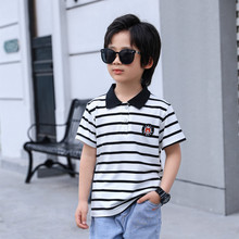 儿童条纹t恤夏季翻领polo衫莫代尔圆领上衣帅气男童短袖打底衫