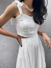 韩国chic夏季法式气质绑带修身百搭吊带上衣+高腰提花半身裙套装