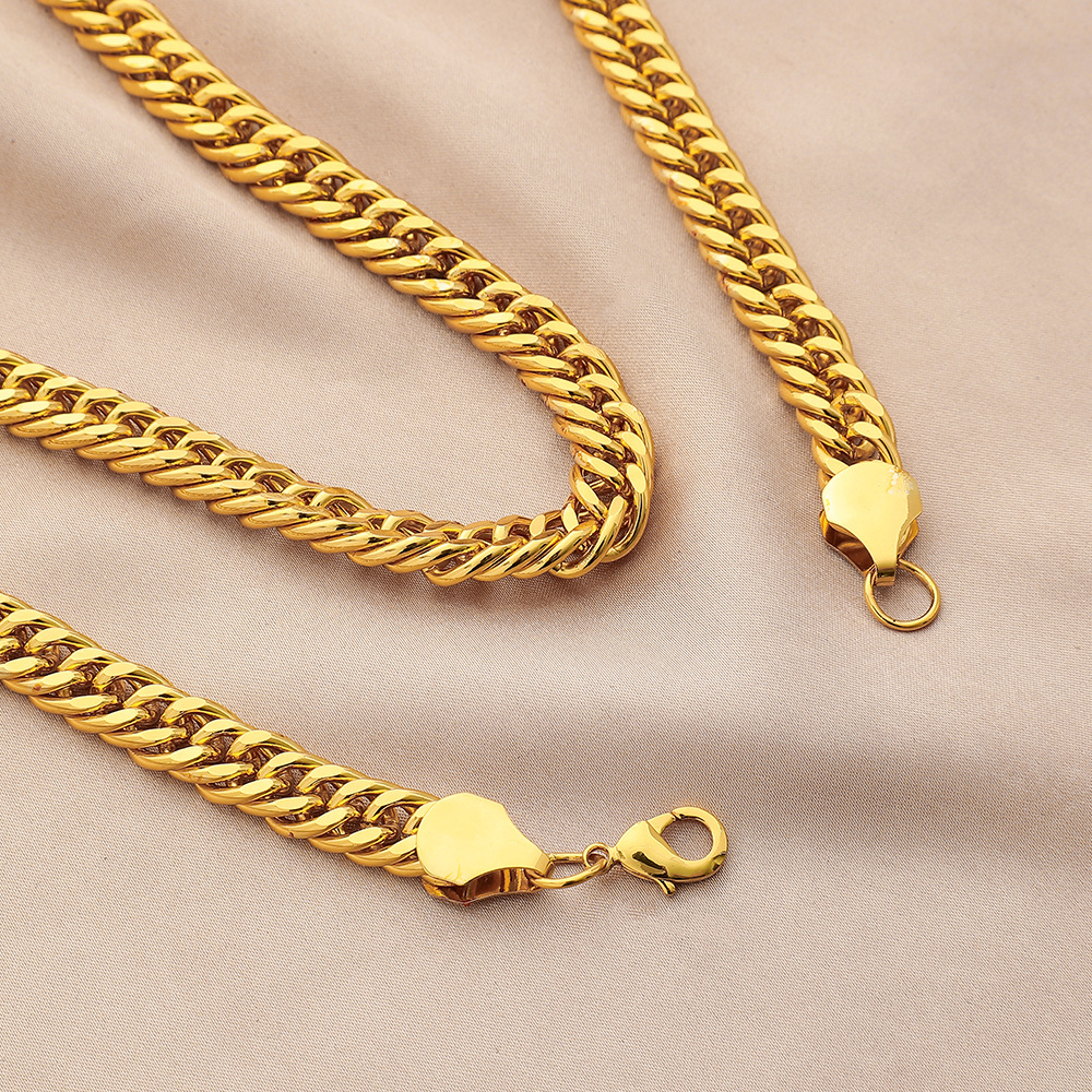 跨境光面双扣镀18k黄金保色男士项链加厚潮流嘻哈货源饰品批发