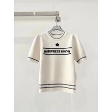 dior/迪奥 24春季新款五角星字母黑白条纹圆领短袖针织衫毛衣女