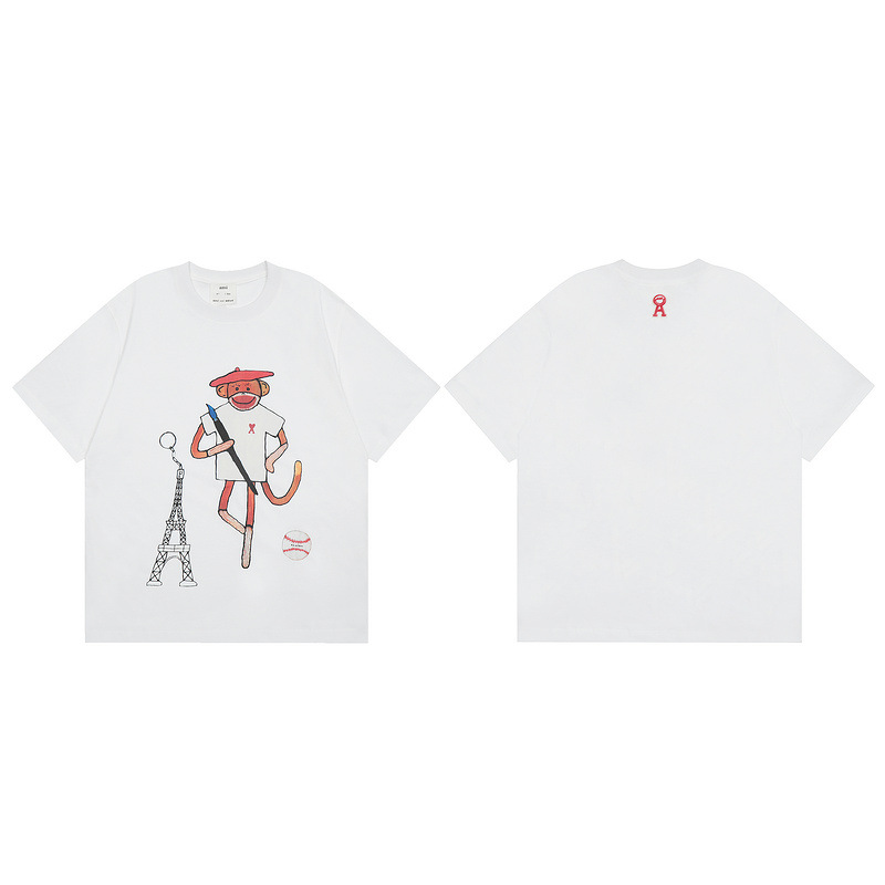 猴子印花t恤短袖女装2024夏季洋气时髦打底衫法式高级感内搭上衣