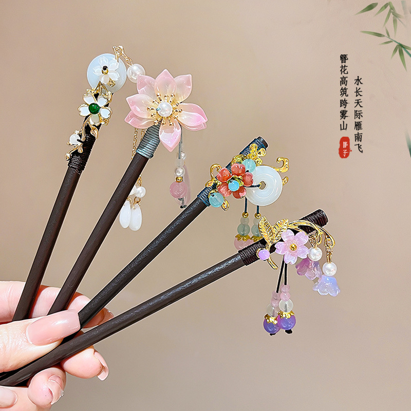 New Chinese Elegant Hairpin Tassel Buyao Hairpin High-Grade Simple National Style Modern Imitation Blackwood Updo Hair Accessories