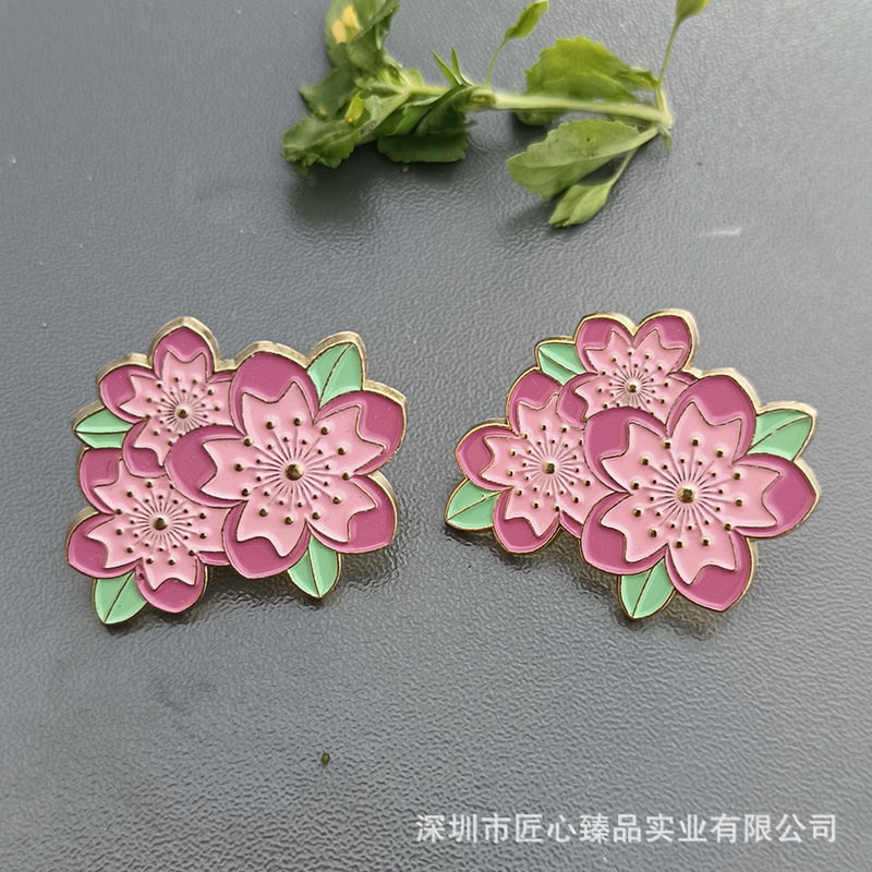 Cute Sweet Plant Flower Badge Pink Cherry Blossom Paint Brooch Bag Ornament Student Gift 2 Flowers