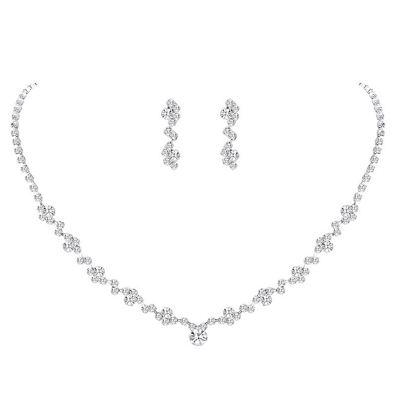 Bridal Accessories Cross-Border Diamond Necklace Earrings Bracelet Three-Piece Set Female European and American Foreign Trade Exclusive Jewelry