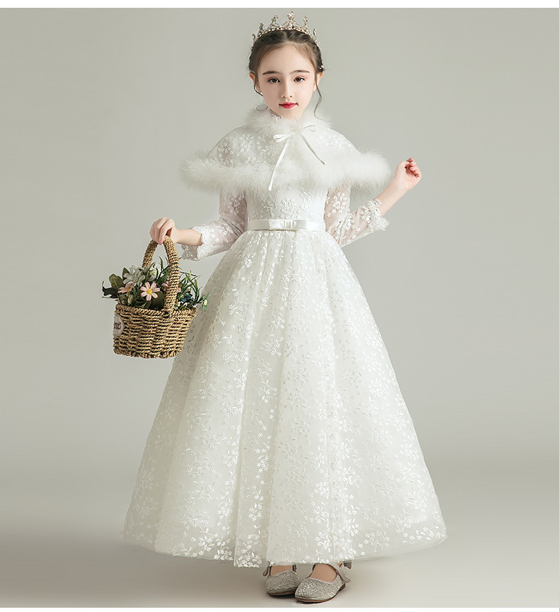 花童婚礼小女孩礼服公主裙女童主持人长袖儿童钢琴演出服蓬蓬纱春