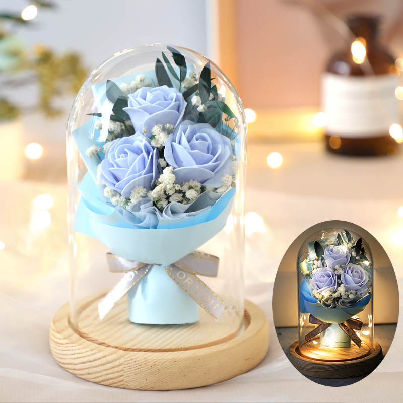 Preserved Fresh Babysbreath Rose Soap Flower Finished Bouquet Decoration Glass Cover Valentine's Day Gift Birthday Gift Box