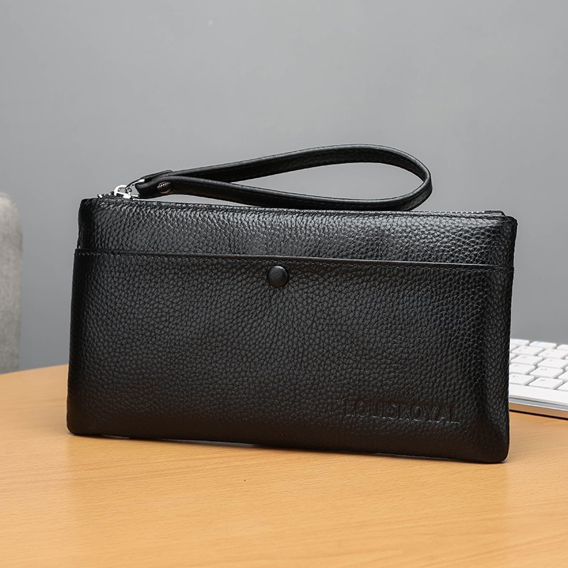 男士手拿包头层牛皮长款手抓包潮流多隔层手机包时尚简约手包男