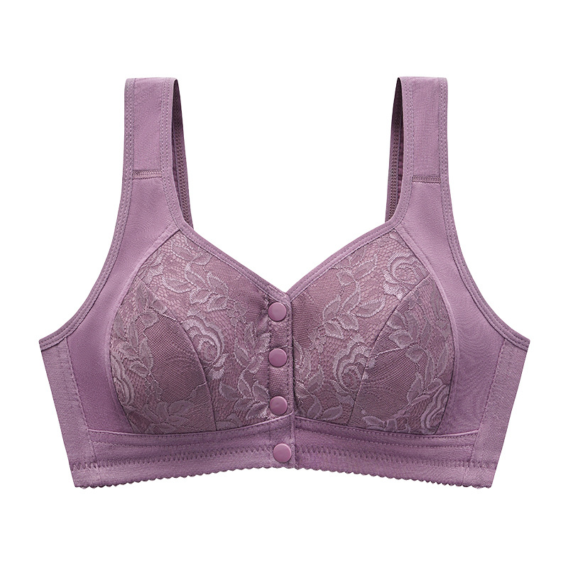 New Wireless Vest-Style Thin and Comfortable Front Buckle Women's Bra Mother's Lace Underwear for Middle-Aged and Elderly