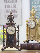 OF9D欧式钟表客厅时钟摆件大号坐钟复古仿铜金色座钟美式仿古台钟