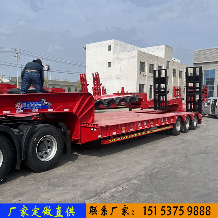 三线六轴低平板半挂车 3线桥旋挖机拖板车 三轴钩机鹅颈式半挂车