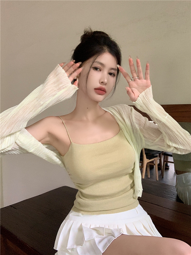 跨境货源2023夏季新款时尚气质甜辣性感抹胸吊带辣妹背心防晒外套