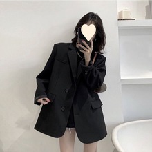高级感黑色西装外套女2023年春秋新款韩版休闲宽松小个子西服上衣