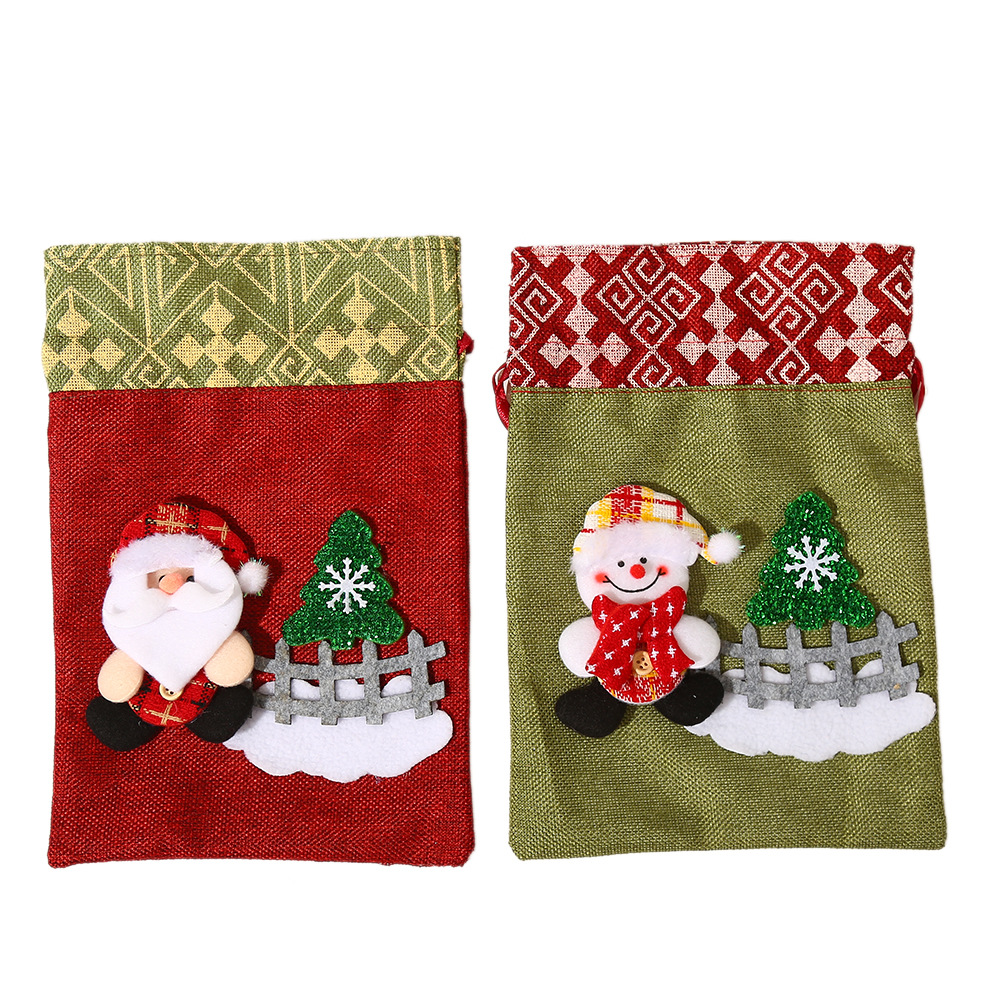 Christmas Decoration Cute Elderly Snowman Fence Handbag Candy Gift Drawstring Bag Children's Holiday Gift Bag