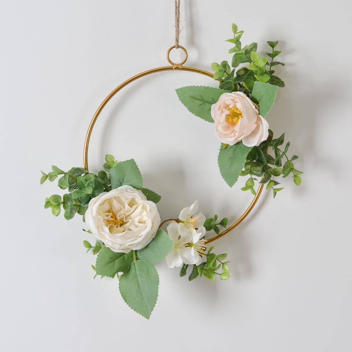 跨境热卖北欧铁艺花环婚庆仿真花墙壁装饰悬挂亚马逊软装设计家居