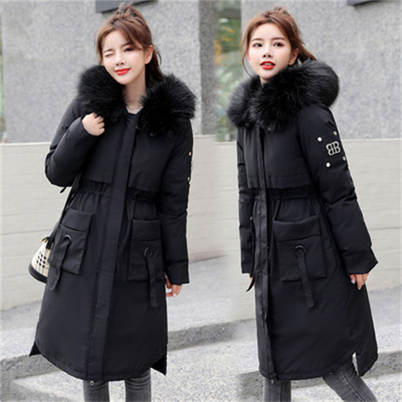down Cotton-Padded Coat for Women 2024 Winter New Korean-Style Thickened Cotton-Padded Jacket Hooded Large Fur Collar Mid-Length Parka for Women